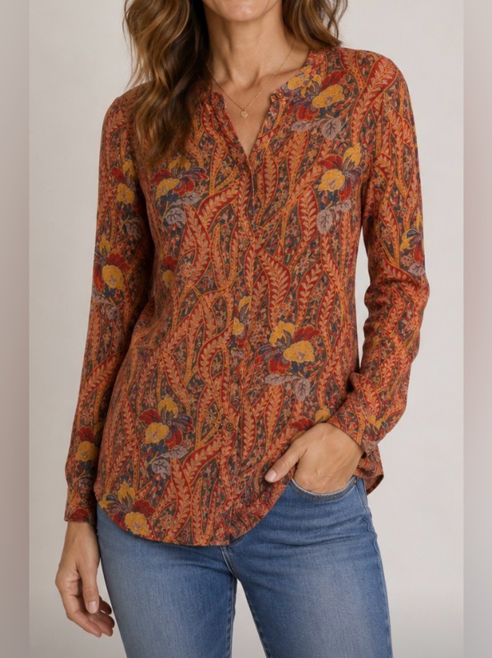 Lucky Brand Women’s Orange and Red Floral Paisley Blouse Size Small
